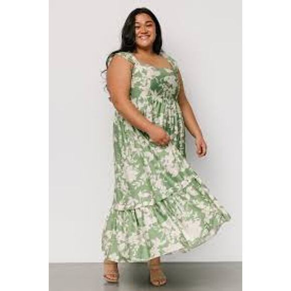 NEW Baltic Born Aita Maxi Dress Tiered Ruffle Summer Green Floral Women 1X - Picture 1 of 13